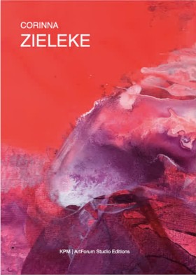 Book cover with an abstract painting in shades of red, pink, and purple. The top left displays the name "Corinna Zieleke" in white text. Bottom text reads "KPM | ArtForum Studio Editions.